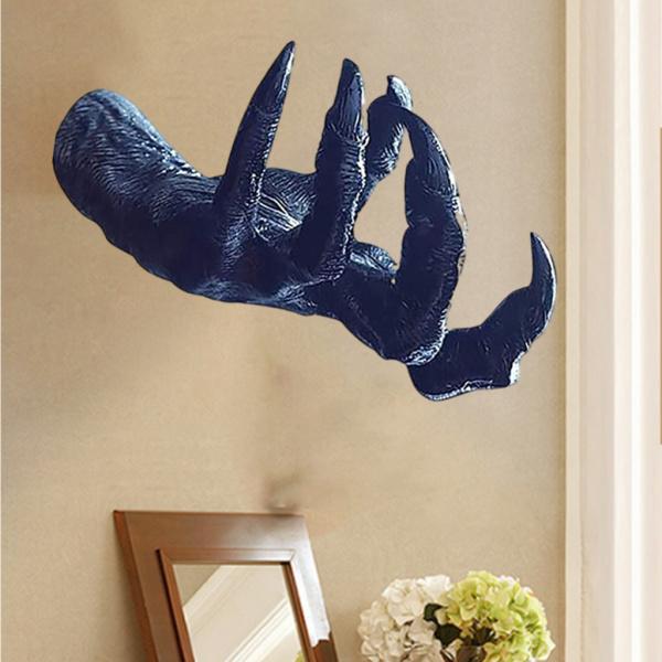 壁の彫刻に取り付けられた彫像アート樹脂工芸品ハンガーブラック17x9.5cm