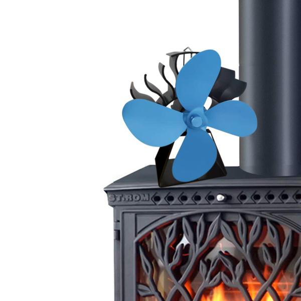 4ブレード環境にやさしい熱を動力源とするログバーナー暖炉ストーブトップファンブルー 開店記念セール 93％以上節約