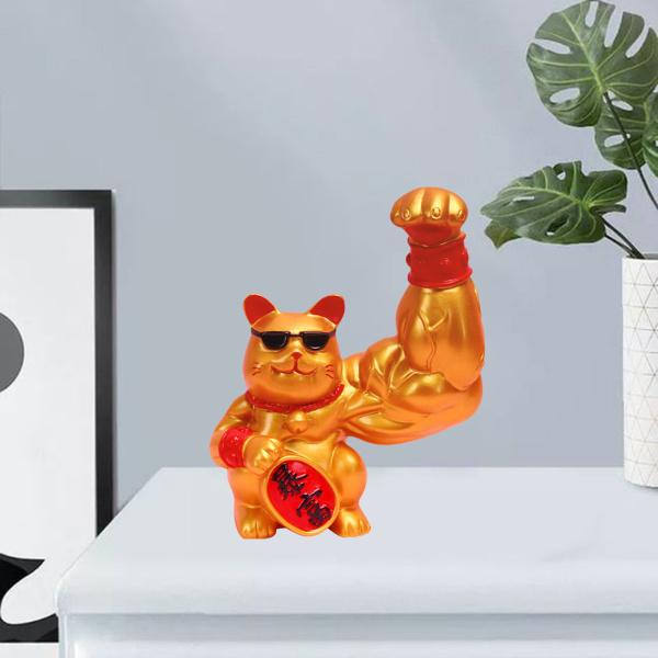 ビッグマッスルラッキー猫置物の装飾彫刻ゴールデンが金持ちになる