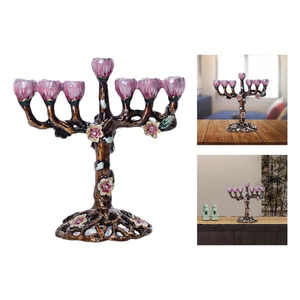 手描きのハヌカエナメルメノラー装飾ユダヤ人燭台紫 : STKショップ