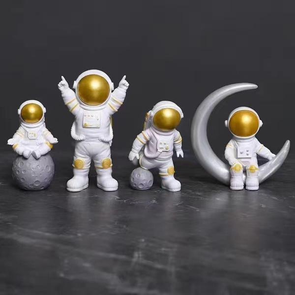 宇宙飛行士　サイドテーブル　オブジェ　ゴールド　コレクションラック　展示台　棚 4個の宇宙飛行士の像宇宙飛行士の置物の家の装飾ホワイトゴールド