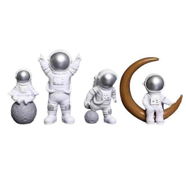 新しい 4個の宇宙飛行士の像宇宙人宇宙飛行士の置物家の装飾ホワイトシルバー 返品送料無料