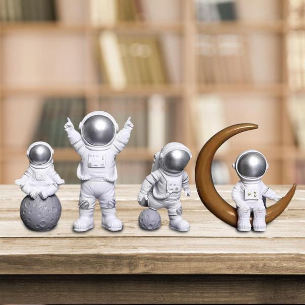 宇宙飛行士　サイドテーブル　オブジェ　シルバー　コレクションラック　展示台　棚 4個の宇宙飛行士の像宇宙人宇宙飛行士の置物家の装飾ホワイトシルバー
