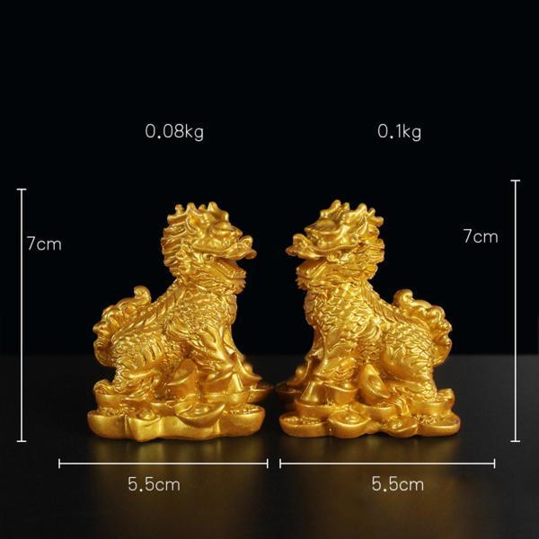 1ペア中国の銅風水キリンチリンキリン神獣像ホームゴールド5.5x7cm 