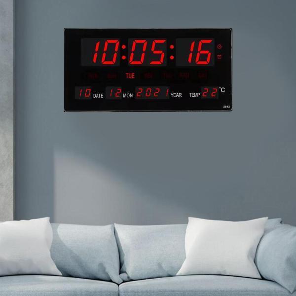大画面デジタル壁掛け時計LEDディスプレイホームW 温度目覚まし時計