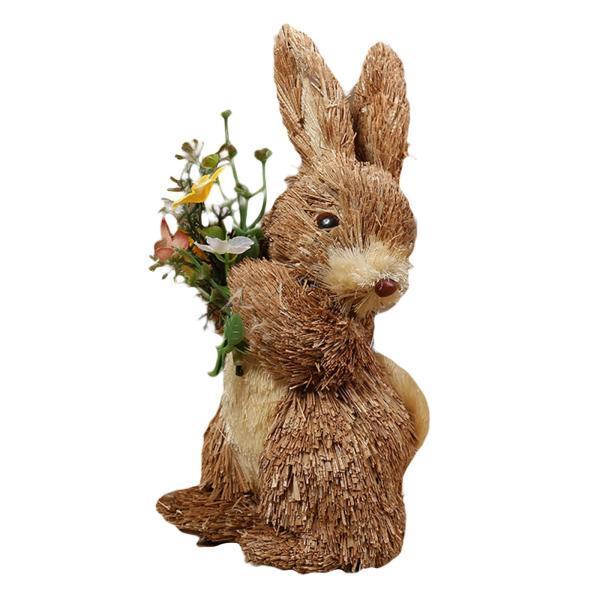 デスクトップガーデンの装飾のために手作りされた人工イースターストローウサギの彫刻A