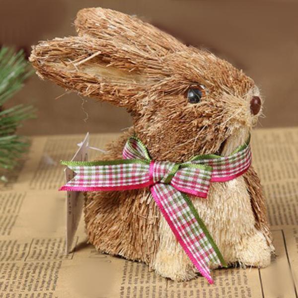 本日特価】デスクトップガーデンの装飾のために手作りされた人工イースターストローウサギの彫刻C サンキャッチャー