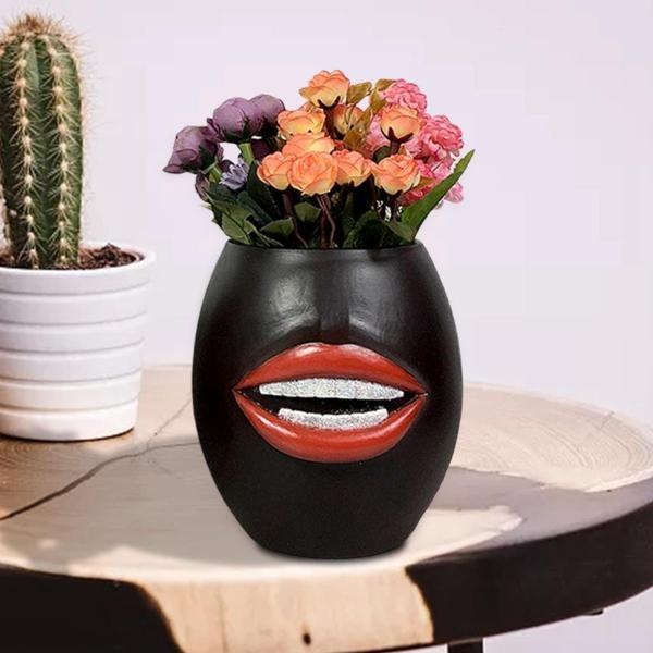家の装飾のための面白い口唇花瓶樹脂アート植物植木鉢プランター黒 Stkショップ 通販 Yahoo ショッピング