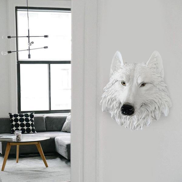 家の白いオオカミのための動物の頭の像の壁の台紙の彫刻の芸術工芸品