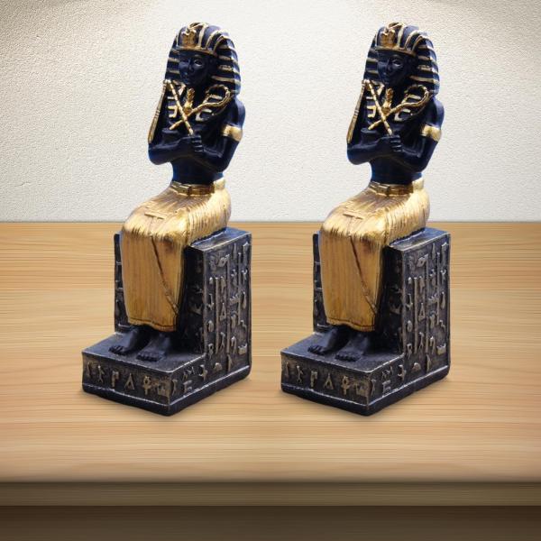 キャビネットの卓上装飾のための2x樹脂エジプトのファラオの置物の彫刻