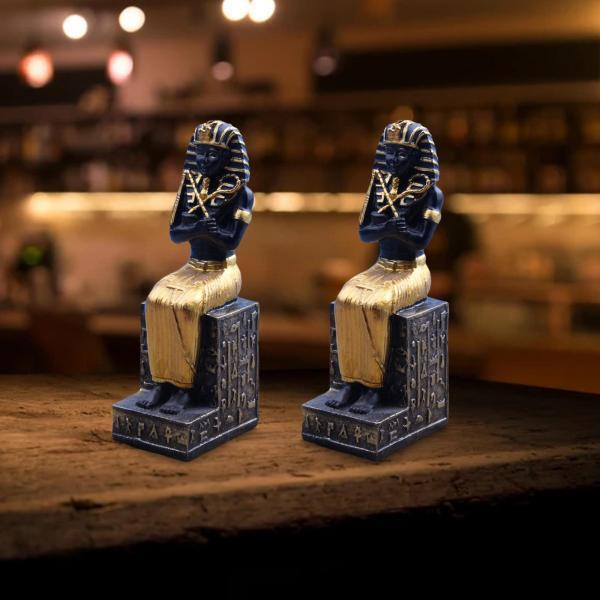 キャビネットの卓上装飾のための2x樹脂エジプトのファラオの置物の彫刻