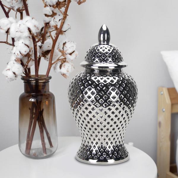 装飾的なセラミックジンジャージャー手工芸品磁器収納ジャーフラワー花瓶シルバー