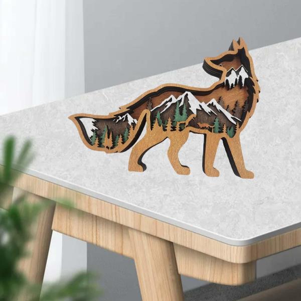 現代の木のキツネの像の彫刻の動物の置物本棚の窓のアクセント : STK