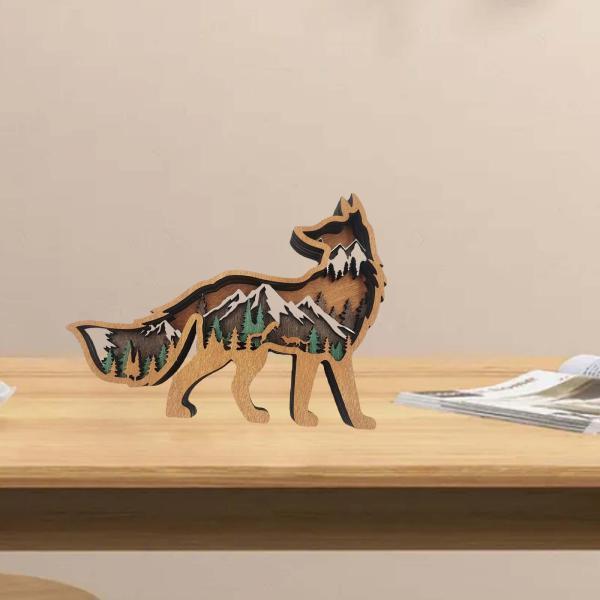 現代の木のキツネの像の彫刻の動物の置物本棚の窓のアクセント : STK