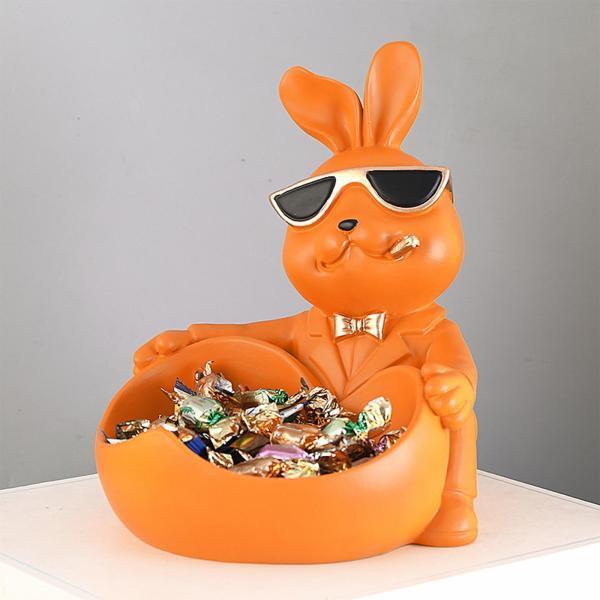 ウサギの像の置物収納ボックス動物の鍵容器の装飾家の装飾オレンジ