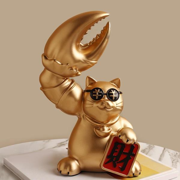 クリエイティブストロングアーム招き猫フォーチュン置物テーブル彫刻装飾ゴールド