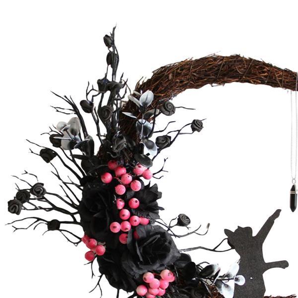 ドアハンギングガーランド秋の装飾ハロウィーンの外の面白い猫の花輪｜stk-shop｜07