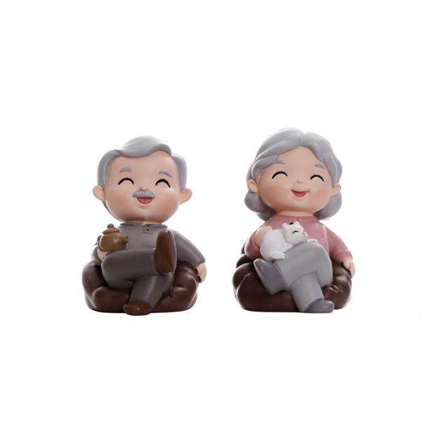 かわいいおばあちゃんおじいちゃん像ミニチュア置物デスクトップケーキ