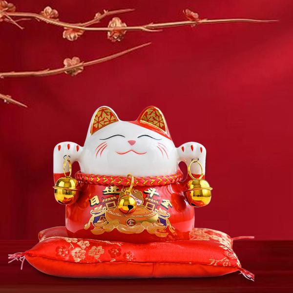 中国風の幸運の猫の貯金箱 貯金箱 オフィス ホームデコレーション用 レッド｜stk-shop｜07