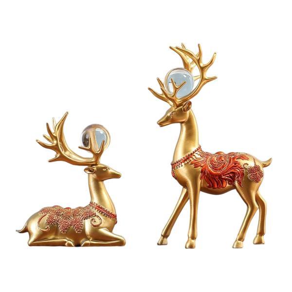 2x 鹿の像 トナカイの置物 収集価値のある 座っていると立っている 金色｜stk-shop｜04