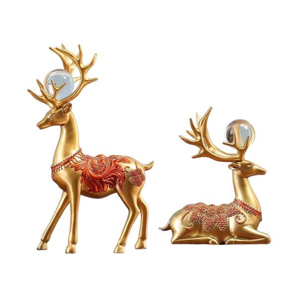 2x 鹿の像 トナカイの置物 収集価値のある 座っていると立っている 金色｜stk-shop｜05