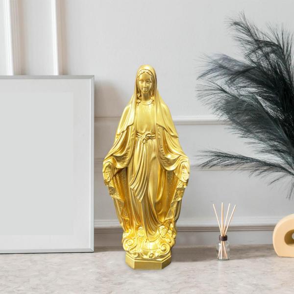聖母マリアの置物 マリアのオーナメント 宗教的なフィギュア ホームデスク装飾用 スタイルB ゴールド｜stk-shop｜08