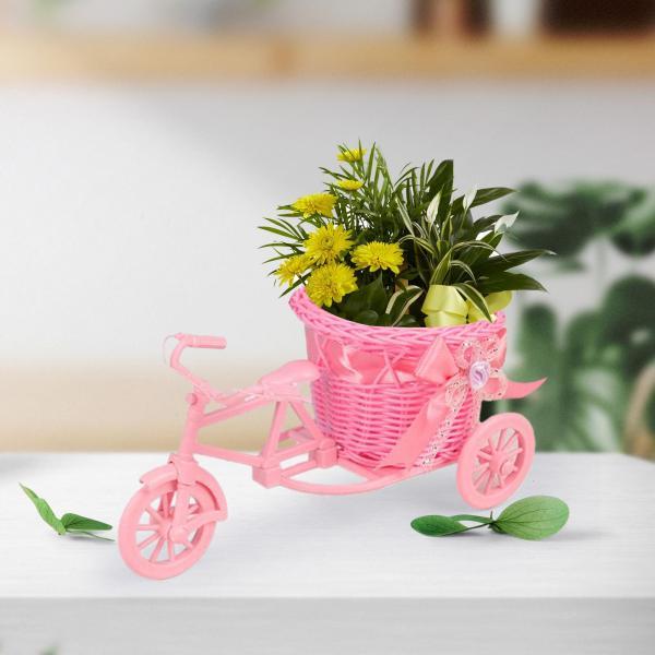 自転車造花バスケット花瓶植物ラックパーティー屋内家の装飾用ピンク｜stk-shop｜03