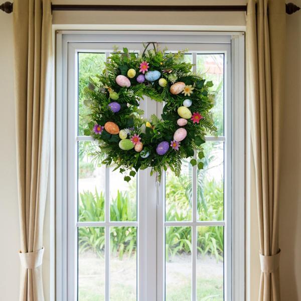 イースターエッグ リース 人工イースター リース 玄関ドア パティオ ポーチ装飾 スタイル A 53108629128574STKショップ