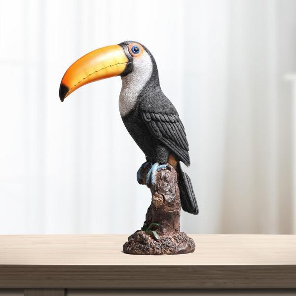 オオハシの置物 屋内デスクトップ装飾 高さ31cm 熱帯鳥の彫刻 芝生