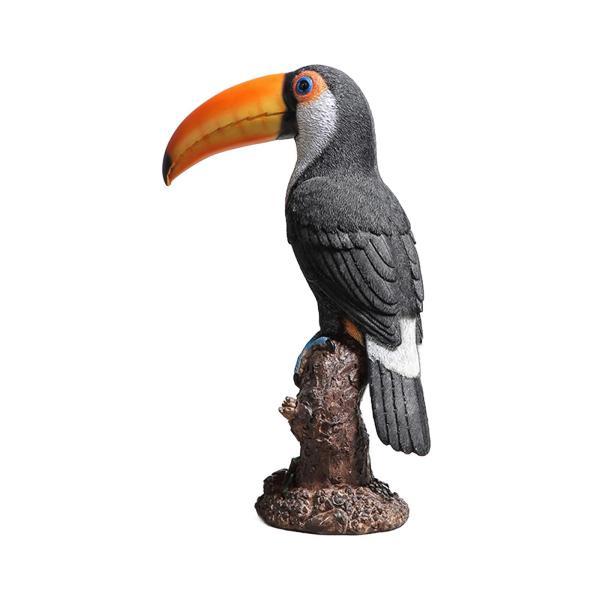 オオハシの置物 屋内デスクトップ装飾 高さ31cm 熱帯鳥の彫刻 芝生
