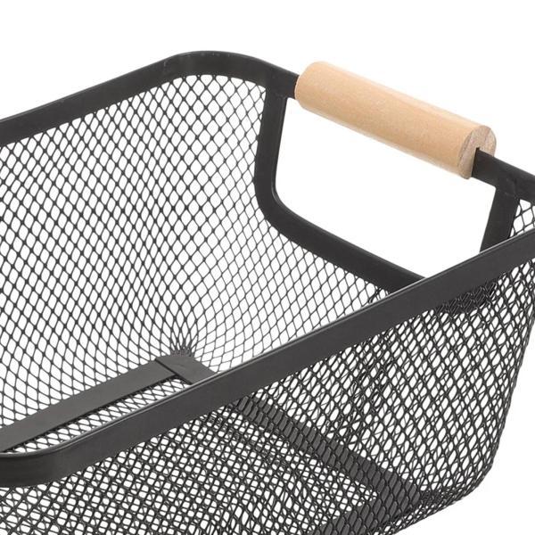 メッシュメタル収納バスケット 木製ハンドル付き キャビネット