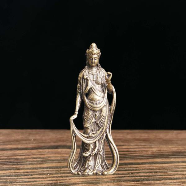 4.9cm 真鍮 観音菩薩像 テーブル飾り 中国神話彫刻 風水 室内装飾 新築