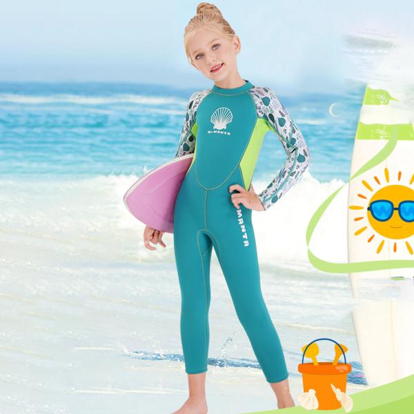 2 5mmキッズガールズワンピースフルボディウェットスーツ長袖ジッパー式水着水着サーフィンシュノーケリングダイビングスーツ水着 グリーン 結婚祝い