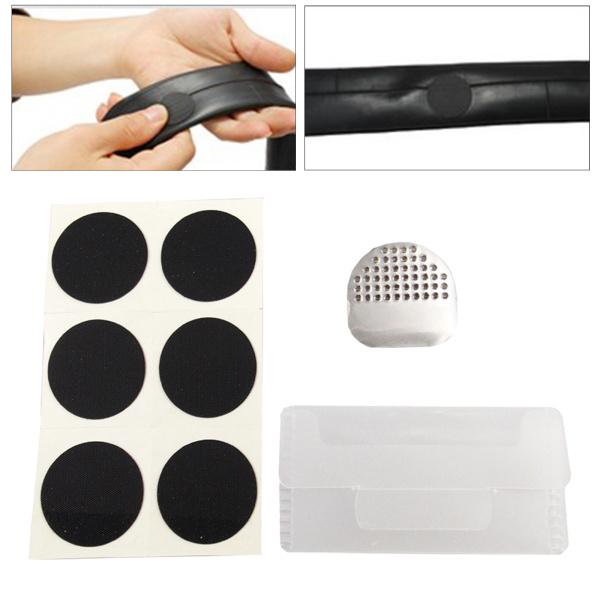 6pcsバイクタイヤパッチ自転車インナーチューブパンク修理キット固定セットツール T ポイント5倍