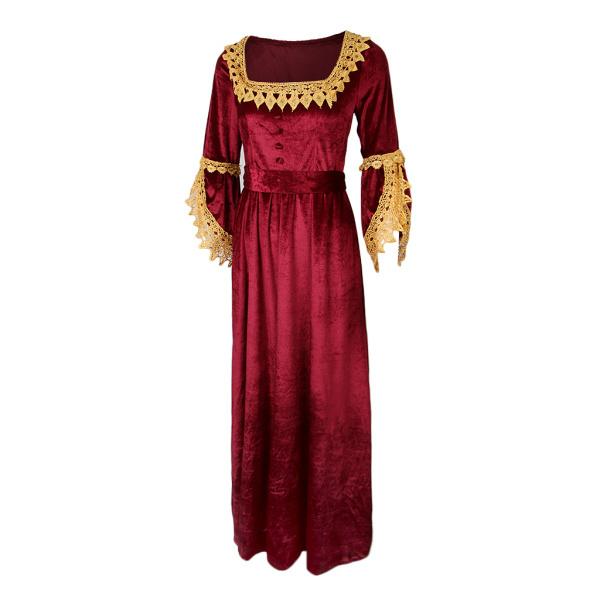 女性中世のビクトリア朝の衣装ルネッサンスフレアスリーブドレスlワインレッド