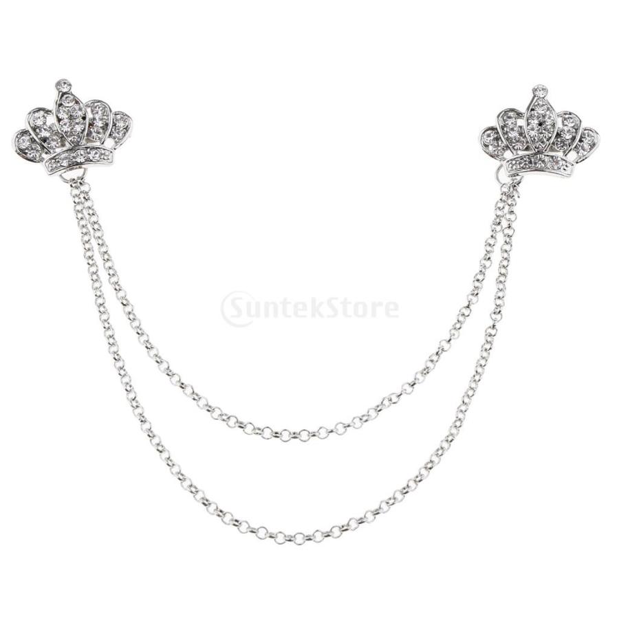 ブローチ ラインストーン ラペルピン チェーン タッセル付 王冠型 シルバー Tsuji Sr Com