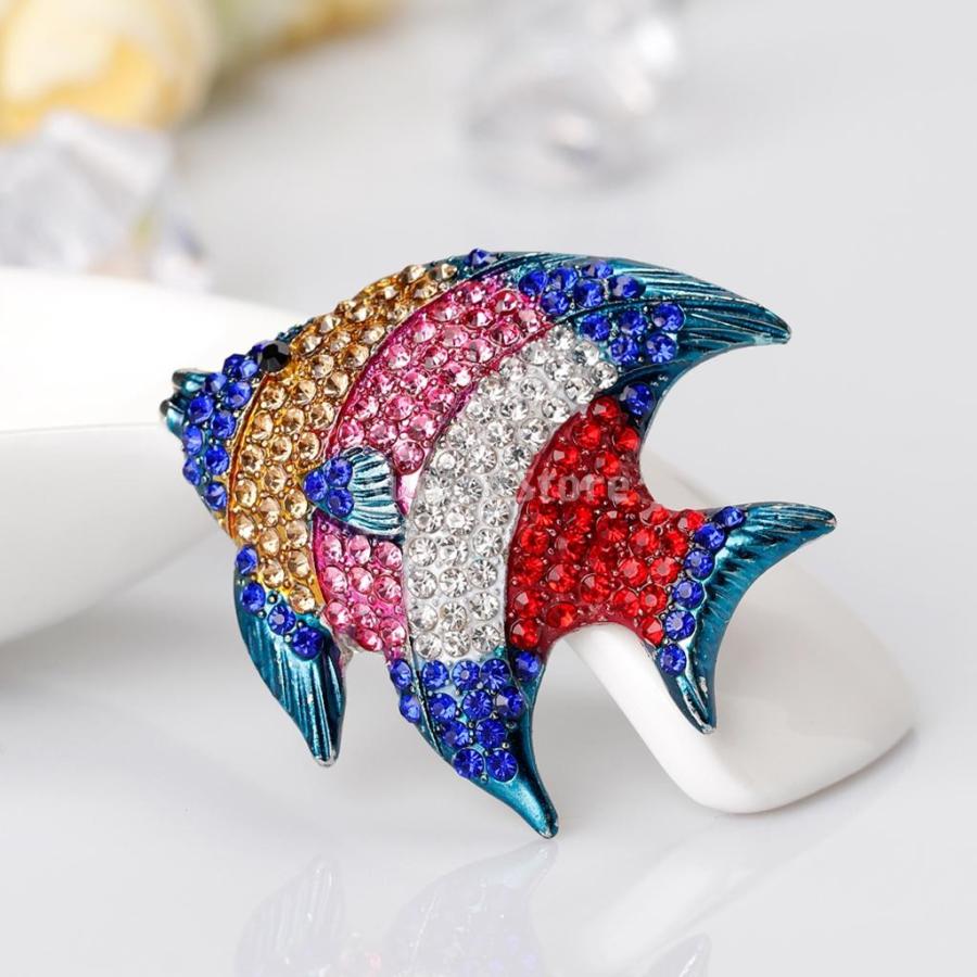 カラフル ラインストーン キラキラ 魚型 ブローチ ショールピン 