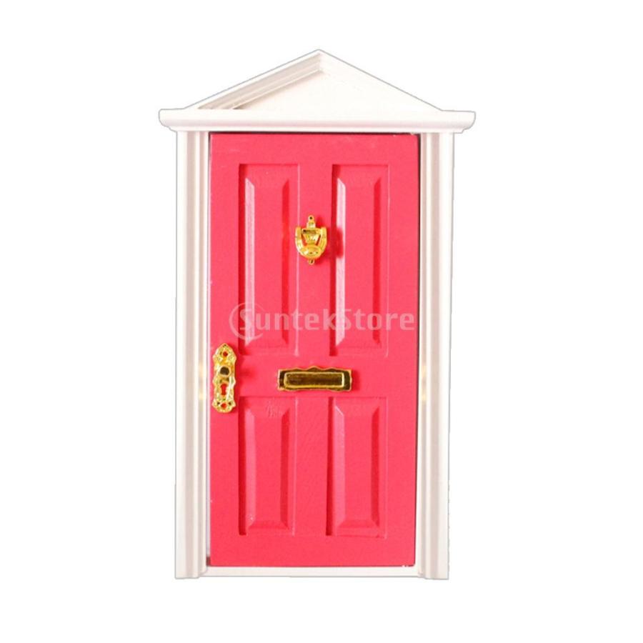 最も完璧な 全6色選ぶ かわいい 1 12スケール 人形の家用 ドア ミニチュア 木製 家具 素敵 装飾 - ローズレッド  bradsobolewski.com