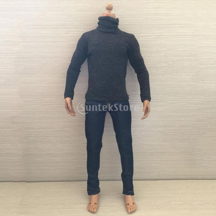 1/6スケール メンズ 長袖 ハイネック Tシャツ ジーンズ 衣類 12インチ