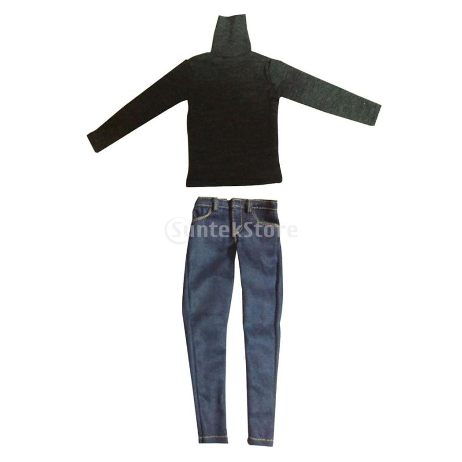 1/6スケール メンズ 長袖 ハイネック Tシャツ ジーンズ 衣類 12インチ