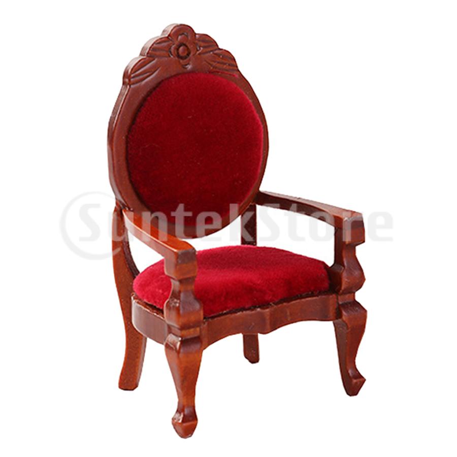 1/12ドールハウス木製ミニチュアレトロ彫刻椅子家具ブラウン : STK