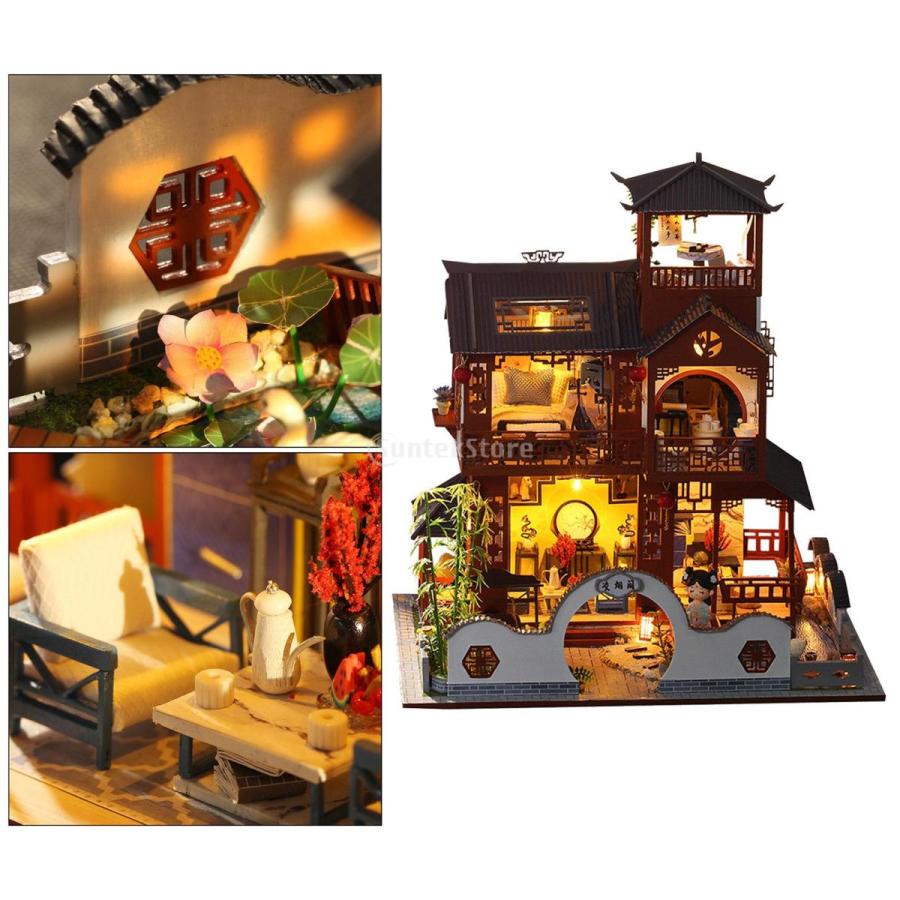 正規品 ドールハウスキット 中国古風建物 おしゃれ 木製手作り ミニチュアドールハウス ハウスモデル Ledライト