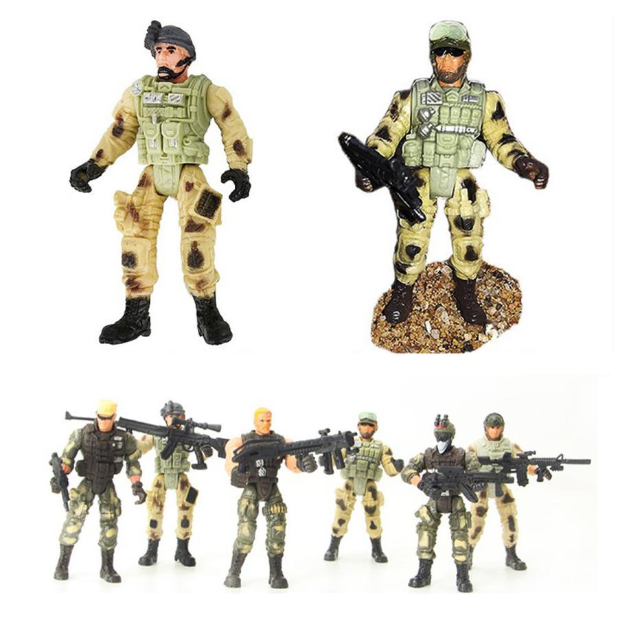 6ピース兵士アクションフィギュア玩具軍男性銃モデルaccessorie