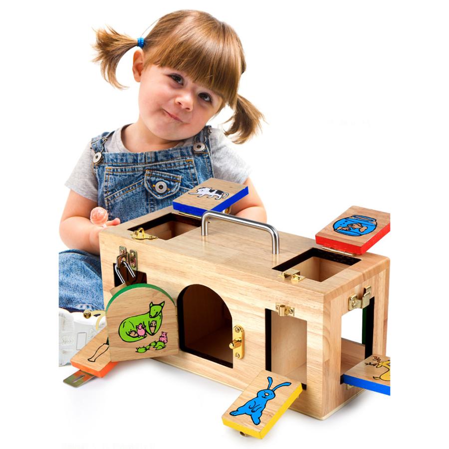 超ポイントアップ祭 子供モンテッソーリ木製ロックボックス初期教育インテリジェンスおもちゃギフト 積木
