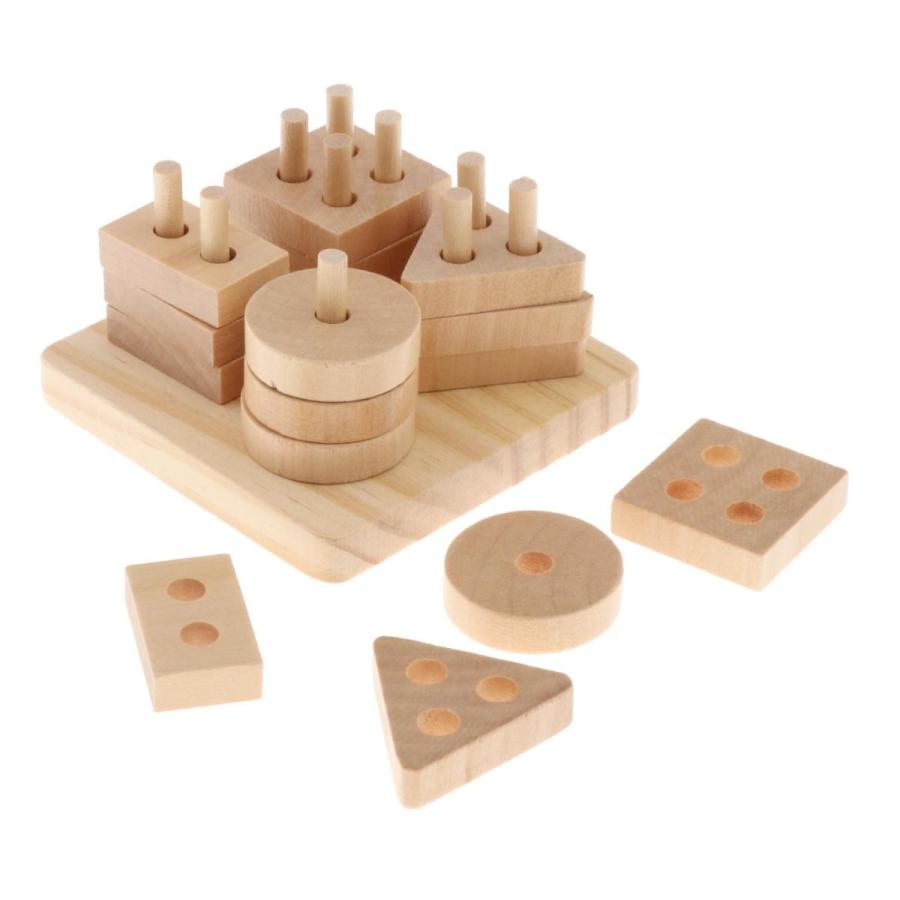 木製幾何学ブロックゲームおもちゃモンテッソーリ教育玩具4本の柱