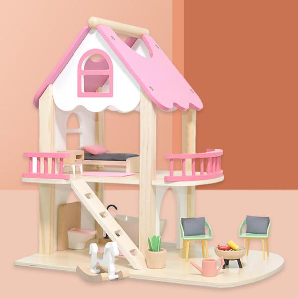 ドールハウスミニチュアプリンセスピンクキャッスル木製プレイハウスふりおもちゃプレイセット人形アクセサリー付き｜stk-shop｜05