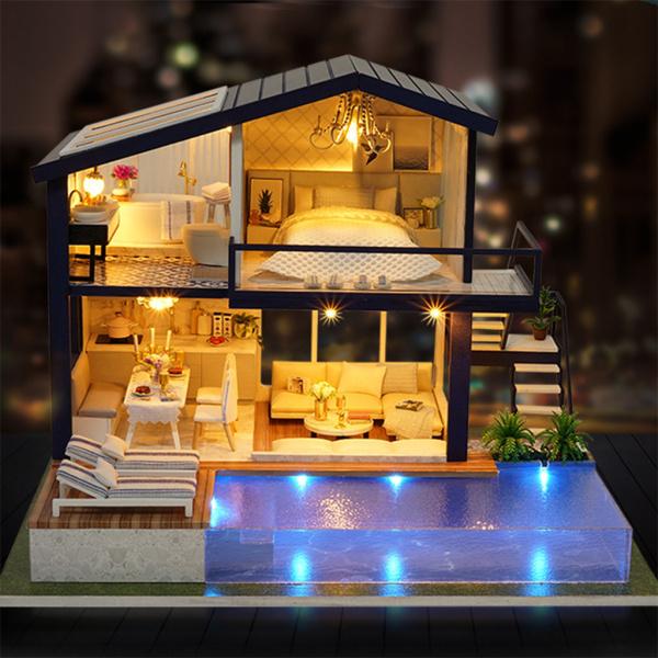 DIYミニチュアドールハウスw / LEDライトバッテリーケース木製??工芸品