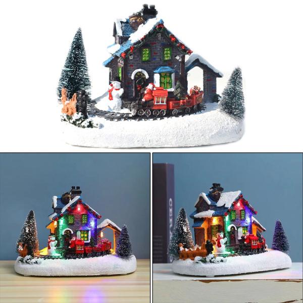 クリスマスハウスとクリスマストレイン 樹脂クリスマスウィンターハウス列車列車ミニチュアビレッジ家の装飾