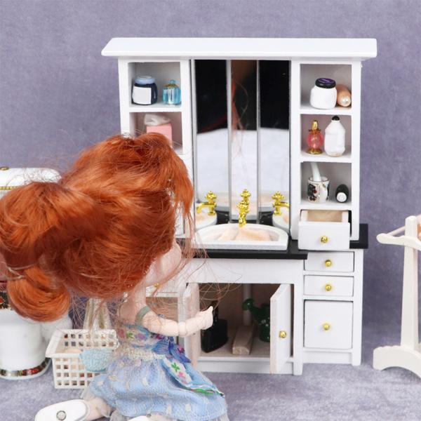 1:12木製バスルームシンクキャビネットミニチュア洗面台家具装飾 : STK