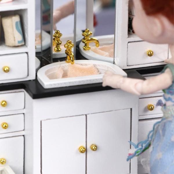 1:12木製バスルームシンクキャビネットミニチュア洗面台家具装飾 : STK
